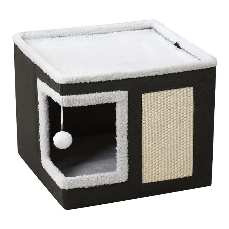 Foldable All-Season Cat and Dog Bed with Scratching Board