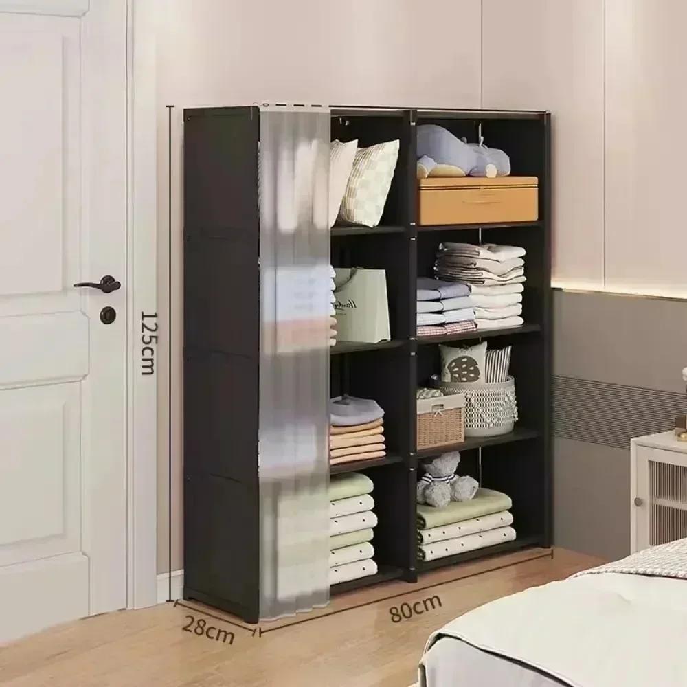 Dustproof Wardrobe Bedroom Storage Rack with Curtains Large Capacity Fcloset Organizer Simple Bookshelf Multilayer Wardrobes