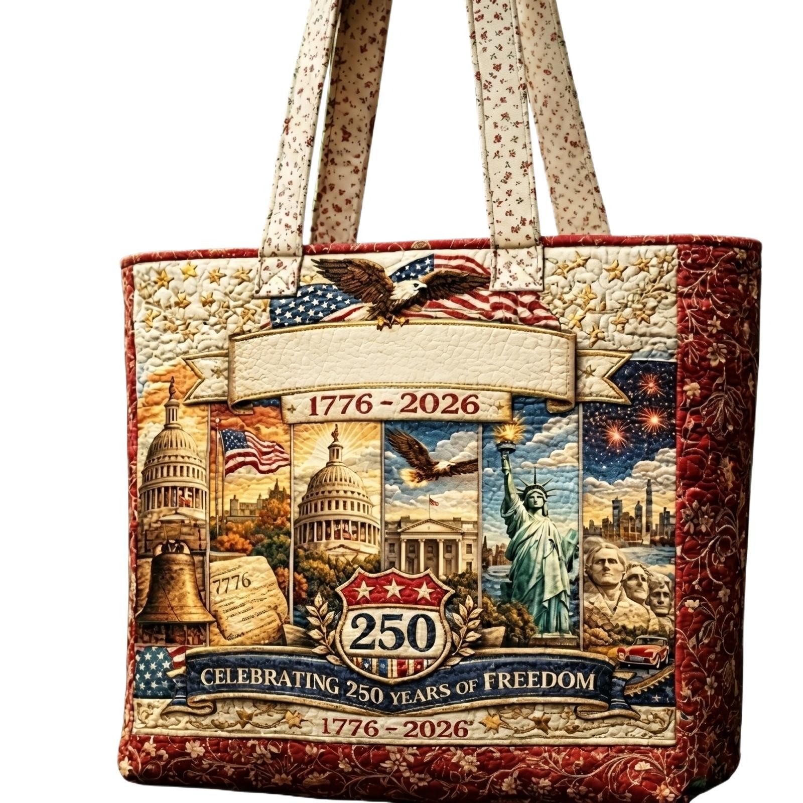 1776-2026 0th Anniversary Patriotic Tote Bag, Quilted Large Capacity Reusable Shoulder Bag For 4th Of Independence Day One Size