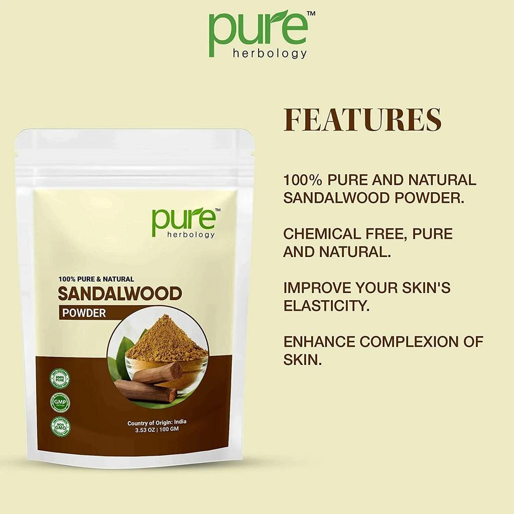 Pure Herbology Pure & Natural Sandalwood Powder for Face, Skin Whitening, 100gm