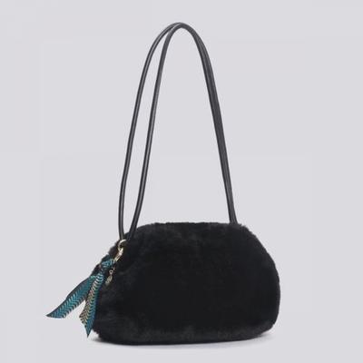Lara Fur Clutch Crossbody Bag Black Lala2f139  Gift  Lara Canvas Bag + Wool Glov
