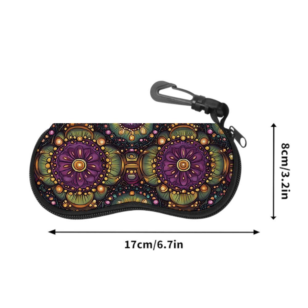 2D-Bohemian Mandala Pattern Protective Eyewear Holder, Sunglasses Case, Vintage Floral Print Glasses Pouch, Zipper Travel Spectacle Organizer Accessor