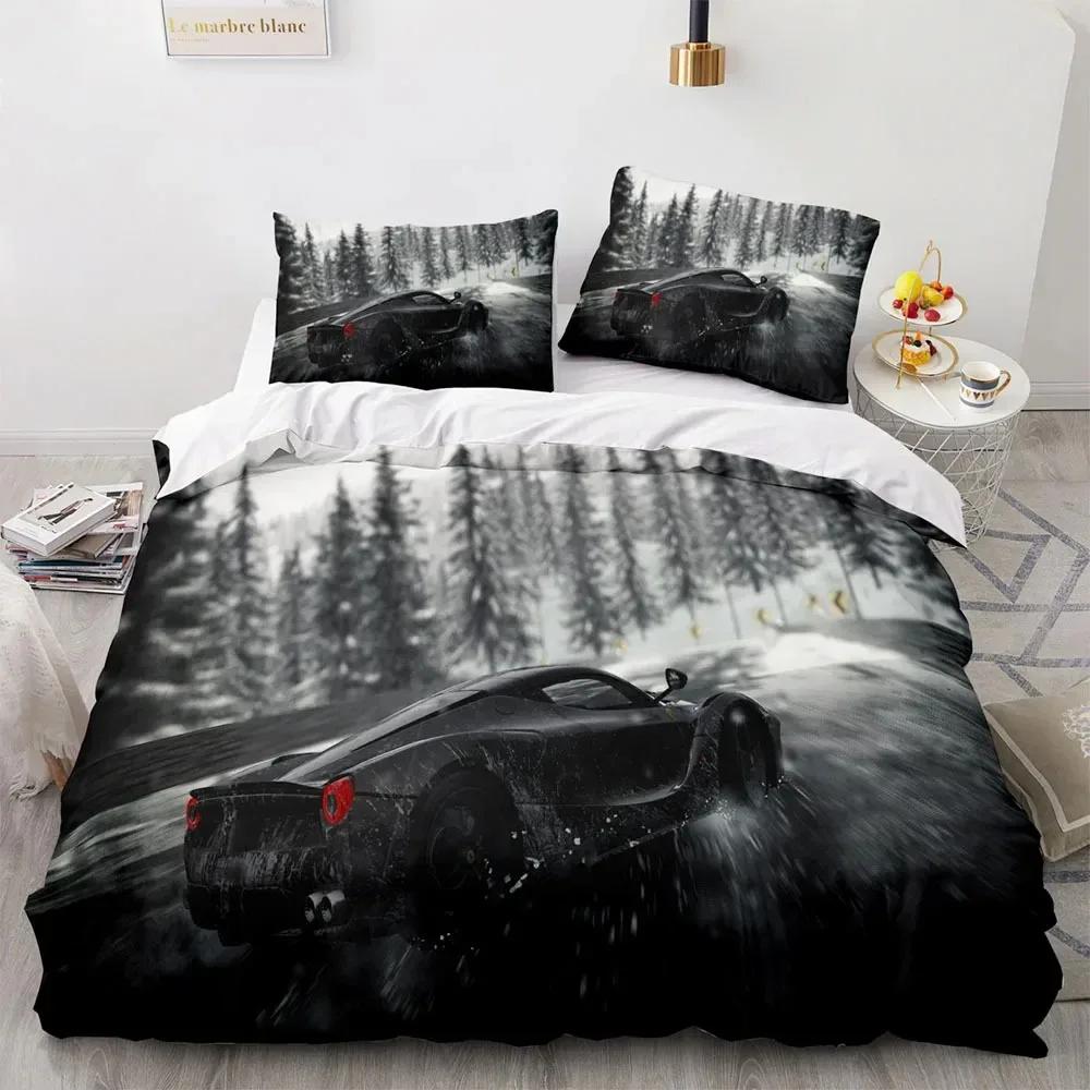 Sports Car King Queen Duvet Cover Cool Colorful Supercar Pattern Bedding Setfor Men Adult Race Car 3pcs Polyester Quilt Cover