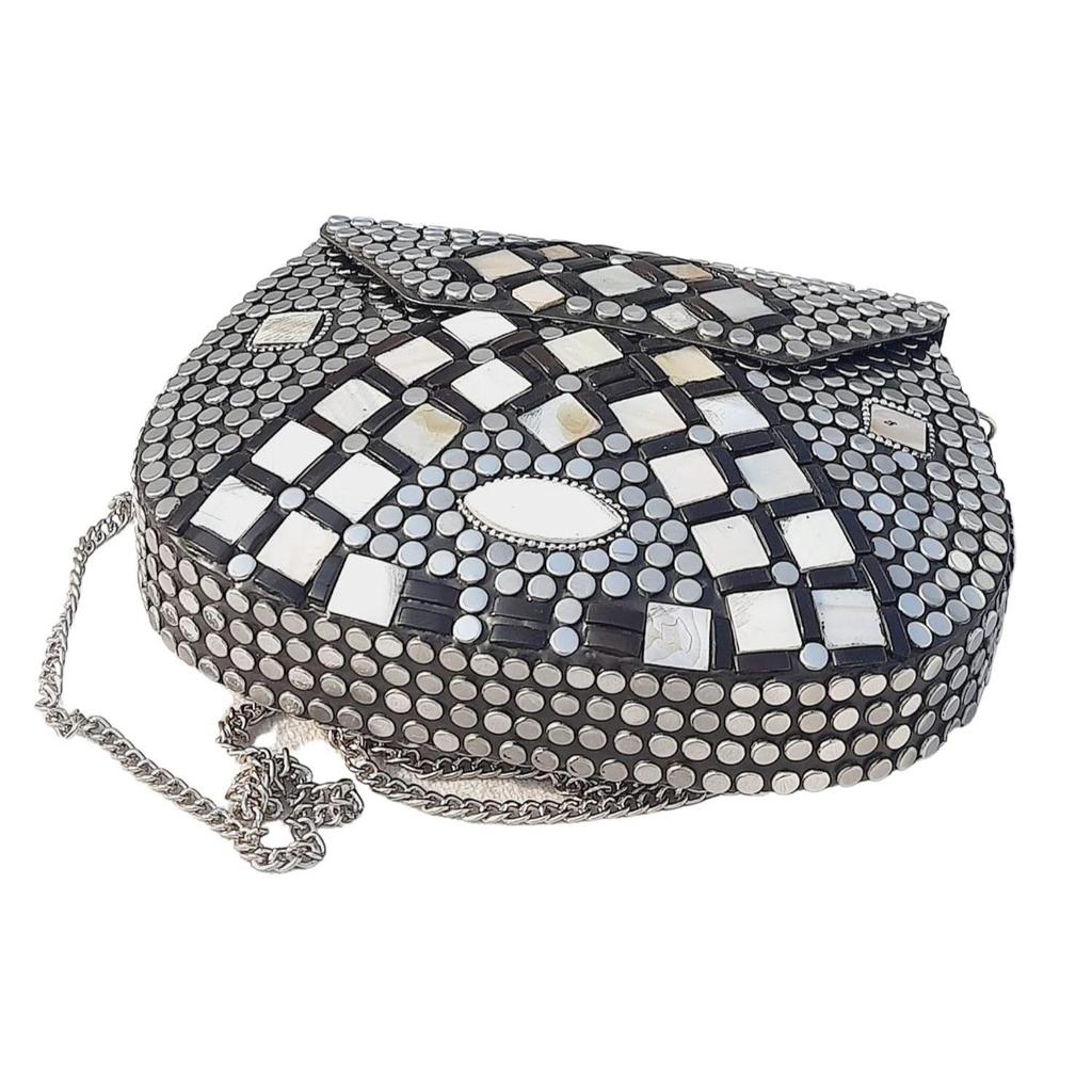 Silbernes Metall Perlenbesetzte Ethnische Geldbörse Mädchen Brauttasche Umhängetasche für Frauen/Mädchen Party Clutch Metall Clutches Vintage Messing