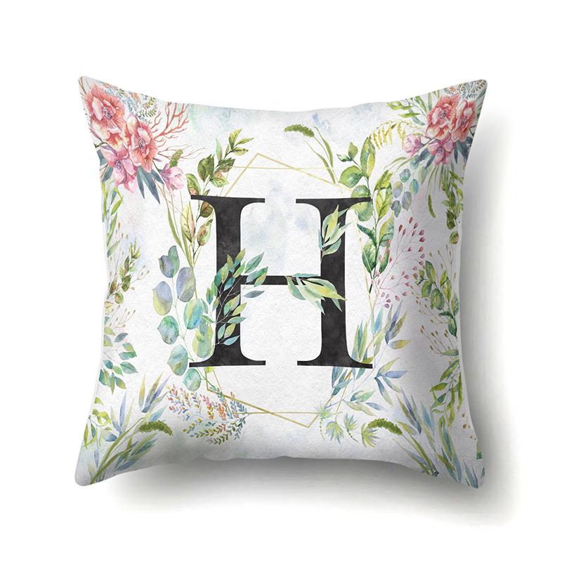 Polyester Pillowcase Green Leaf Decorative Print Pillowcase 26 English Letter Cushion Cover