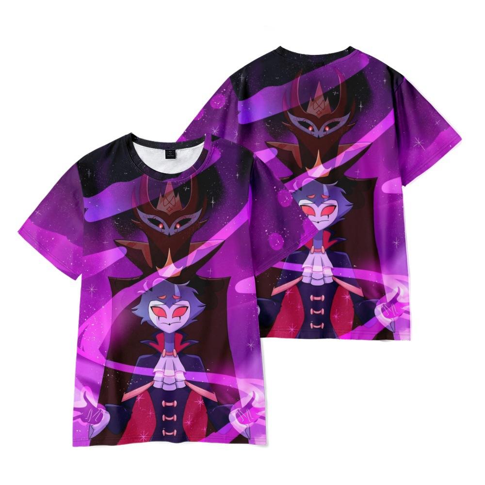 Helluva Boss Anime damskie męskie t-shirty koszula z grafiką nadruk kreskówkowy O-Neck ponadgabarytowe krótkie rękawy moda odzież męska Streetwear