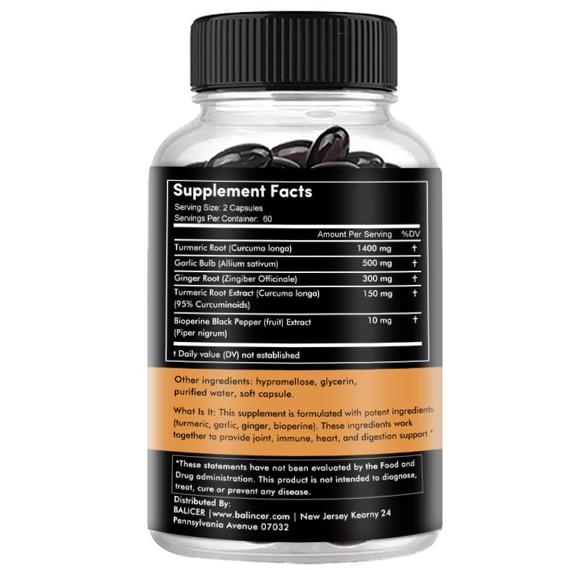 Turmeric Root Supplement, With Garlic Bulb, Ginger Root, 120 Softgels Per Bottle