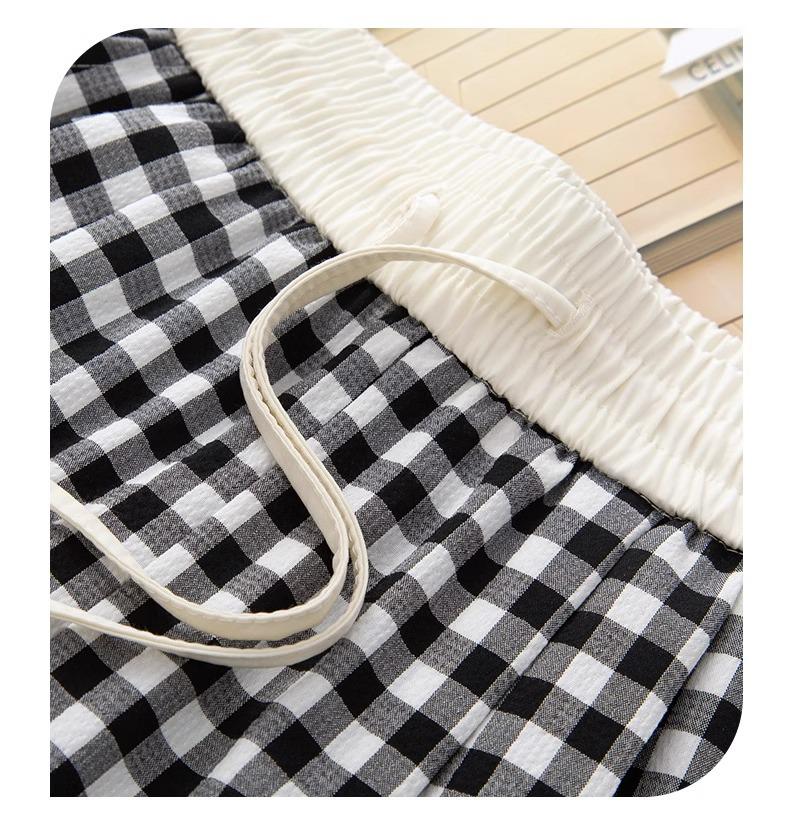 Women's 2025 Spring/Autumn Plaid Wide-Leg Drape Pants - Color Block, Elastic Waist, Versatile Straight-Leg Style.