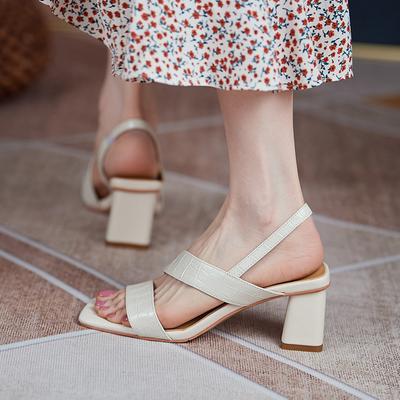Women's Temperament Sandals 2024 Summer New Versatile Thick Heel Open Toe White High Heels Square Toe Elegant Single Shoes