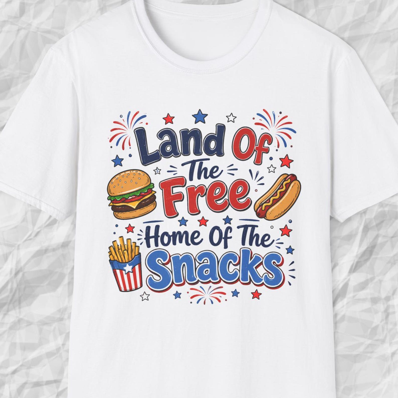 Land Of Snacks Shirt, Patriotic Food Tee, Funny Fourth of July Shirt, USA Snack Shirt, Summer BBQ Tee S