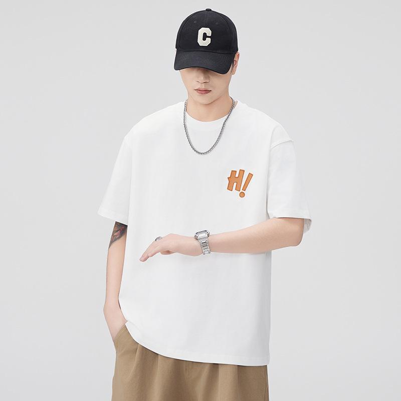 Heavy Cotton Letter Printed Short-sleeved T-shirt Mens Summer Comfortable Fit Half-sleeved Top