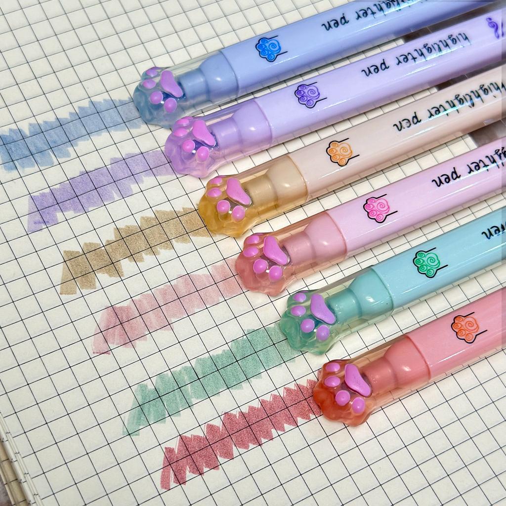 6PCS Cat Claw Highlighter Pens – Fluorescent Markers for Note-Taking, Journaling & Office Use – Pastel Colors