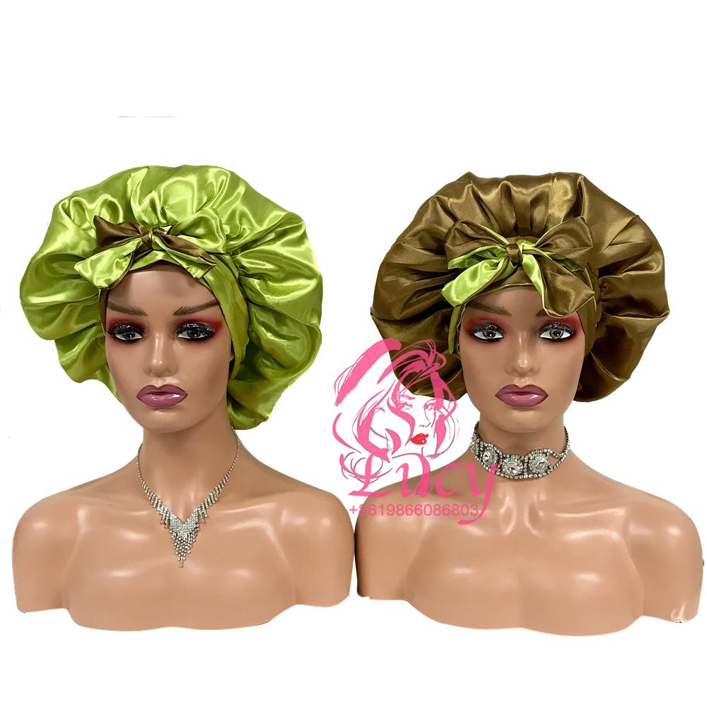 FREE SAMPLE Satin Bonnets Sleeping Caps Double Layer Women Silk Durags Head Tie Headband Designer Hair Bonnet With Custom Logo