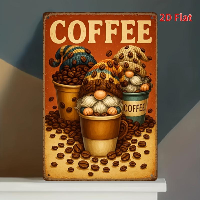 

Vintage Dwarf Coffee Design Metal Wall Art Whimsical Gnome Tin Sign Durable Iron Decor for Home Office Bar Cafe In 20x30cm（7.8x11.8inch）