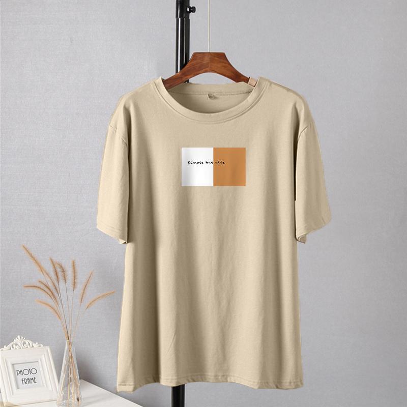 Módní tričko Shellsuning s potiskem dopisů pro ženy Letní základní trička s výstřihem do O Umělecká trička nadměrné velikosti Dámské 100% bavlna Základní měkké topy Harajuku