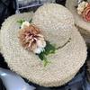 Flower woven Lafite straw hat women's summer French large brim travel sunshade sunscreen hat seaside vacation sun hat