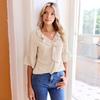 Women Shirt V-Neck Half Sleeve Ruffle Trim Pullover Tops Pure Color Regular Fit Casual Shirt Tops Work Party Vacation Wear