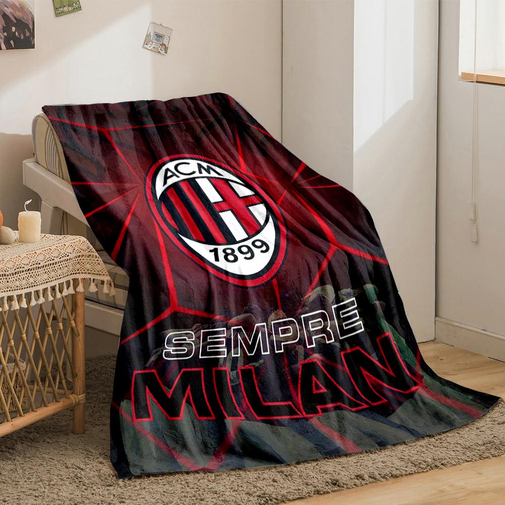 AC Milan Logo Designed Flannel Blanket for Bedroom, Living Room, Sofa, and Nap