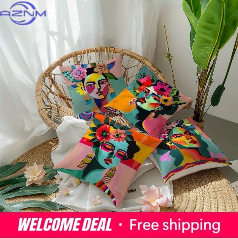 Decorazioni per la Casa Colorate Viso di Donna Modello Artistico Federe per Cuscini Copricuscino Modello Adatto per Divano Camera da Letto Auto