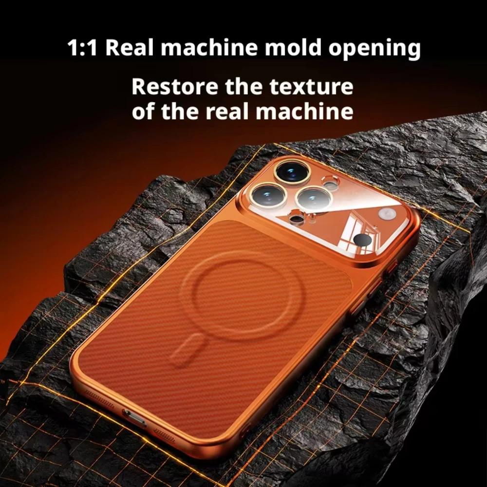 Luxury Carbon Fiber Leather Phone Case For iPhone 17 16 15 14 13 Pro Max For Magsafe Magnetic Wireless Charging Shockproof Phone Cover