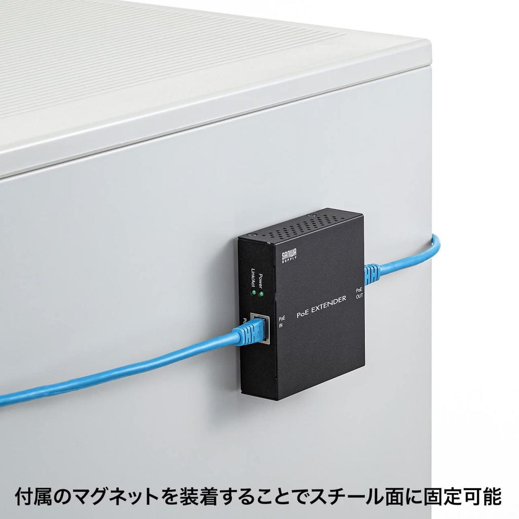 SANWA SUPPLY Gigabit PoE Extender with Magnet, Up To 100m Extension, AUTO-MDIX Function, LAN-EXPOE2