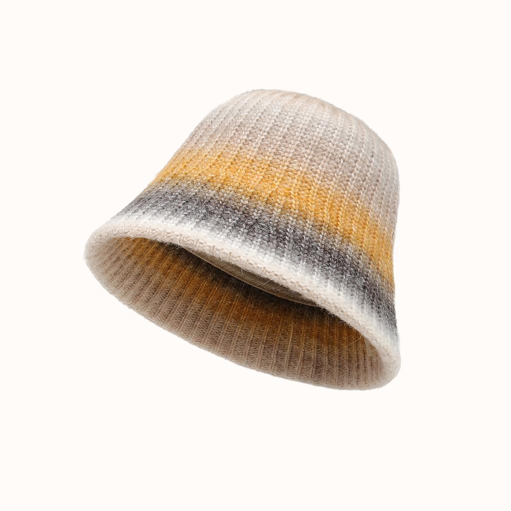 Rainbow Tie-Dye Knitted Hat Vintage Gradient Artistic Turban Versatile Face-Slimming Autumn Winter Warm Unisex Common