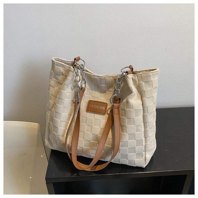 Plaid Large-capacity Bag Women's 2025 New Casual Shoulder Bag Simple Tote Bag