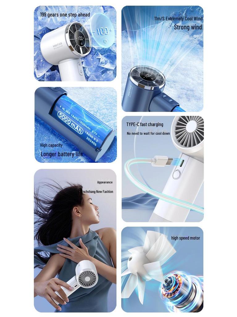 2024 Outdoor Wireless Charging Mini Handheld High-Speed USB Fan