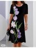 Women Slim Summer 3D Floral Loose Vintage Sexy Elegant Befree Dress Boho Party Short Sleeve Dresse