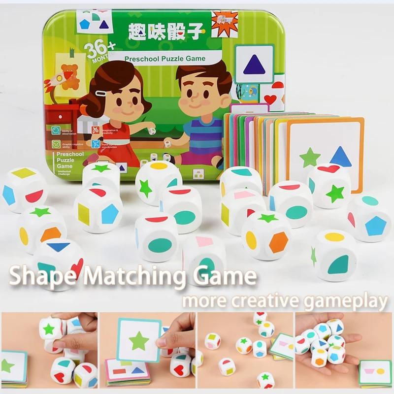 Kind Geometrisches Würfelset Brett Gedächtnisspiele Form Farbe Zuordnung Sortierer Stapelblöcke Montessori Puzzle Sensorisches Jungenspielzeug Geschenk