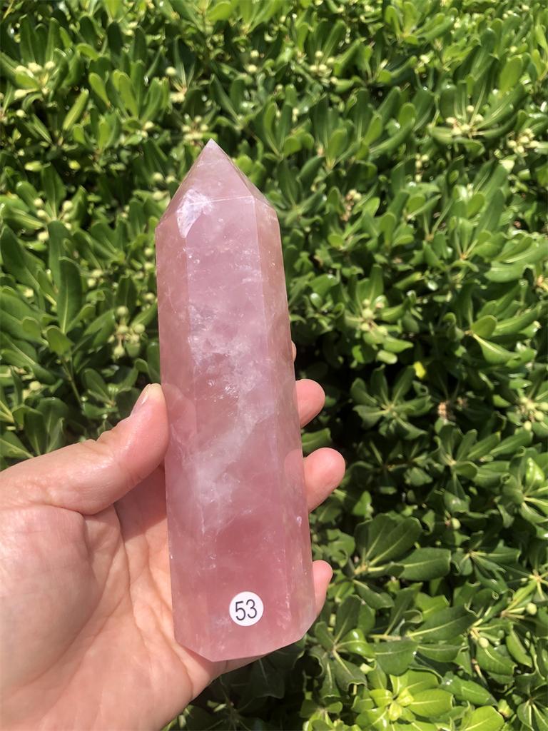 Natural Carved Pink Quartz Rose Crystal Point for Reiki Healing