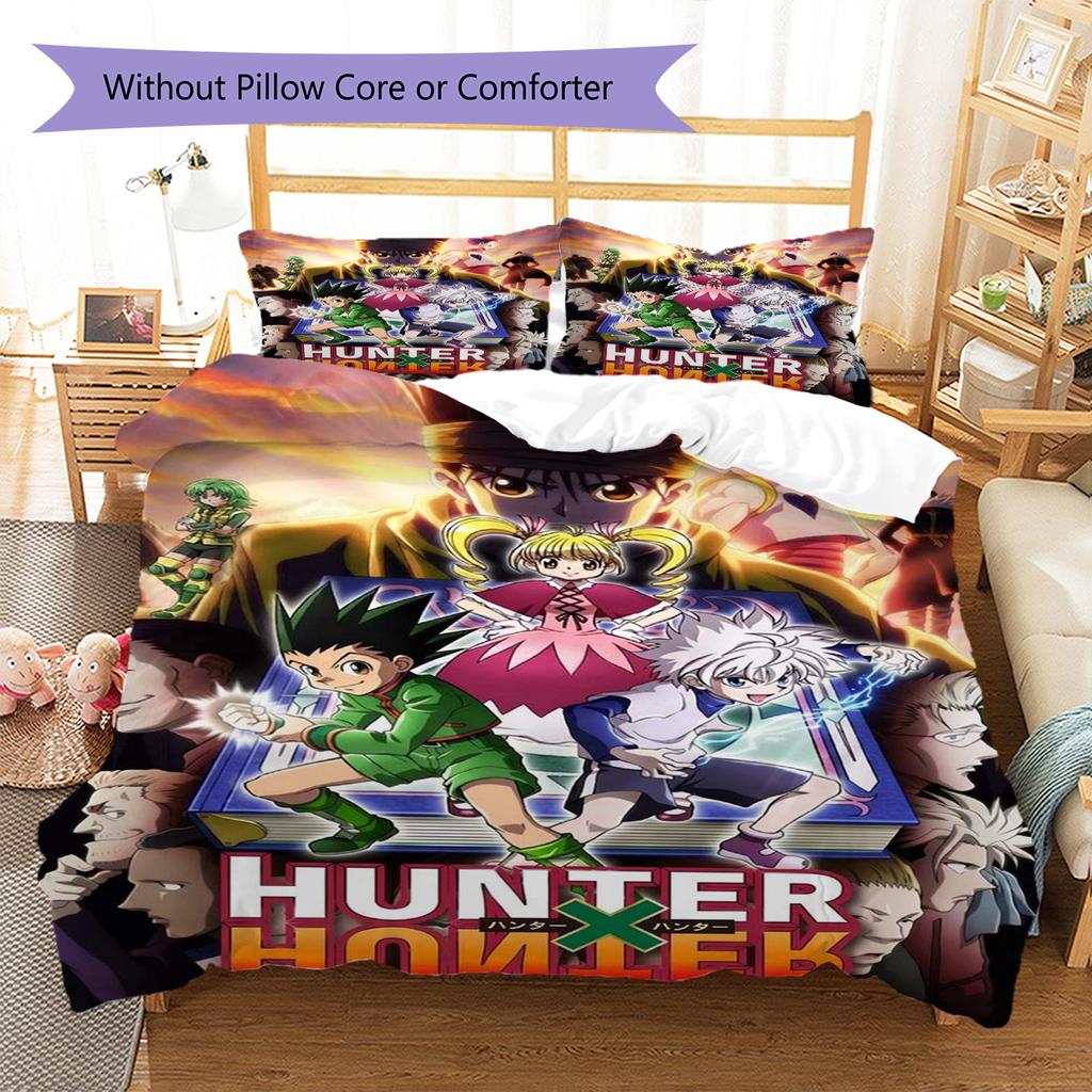Anime HUNTER×HUNTER Pattern Bedding Set Quilt Cover Pillowcase Home Decor Gift (1 * Duvet Cover + 2 * Pillowcase, Without Core)