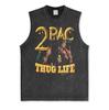 Canotta Senza Maniche Tupac Grafica Retro High Street Cotone Pesante