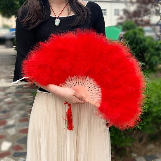 

Vintage Feather Folding Fan Wedding Party Bride Hand Held Fan Portable Summer Fan Decoration Dance Performance Props Party Accessories чорний