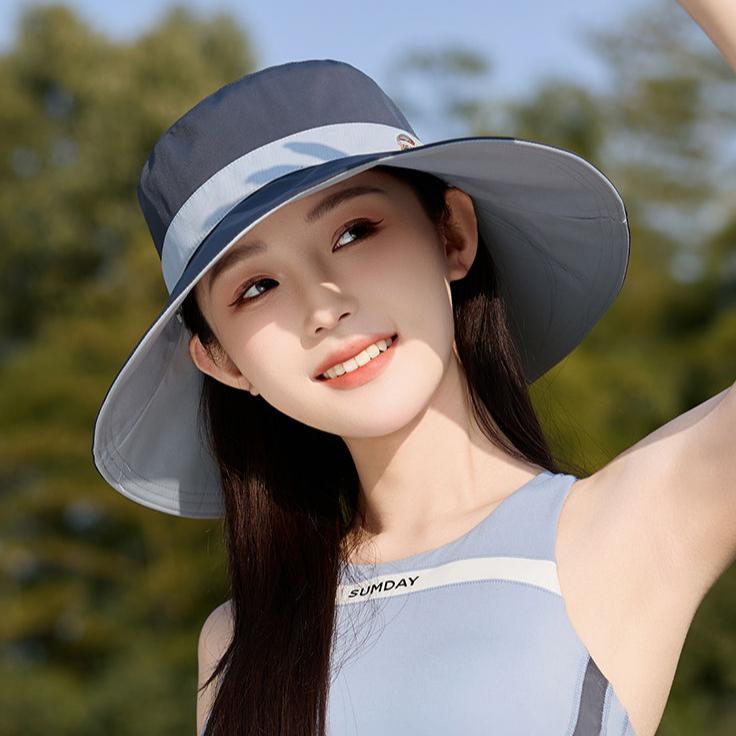 1pc Large Brim Shawl Bucket Hat for Women - Korean-Style Foldable Fisherman Cap, Lightweight Sunscreen Visor with Elastic Headband, Ideal for Beach