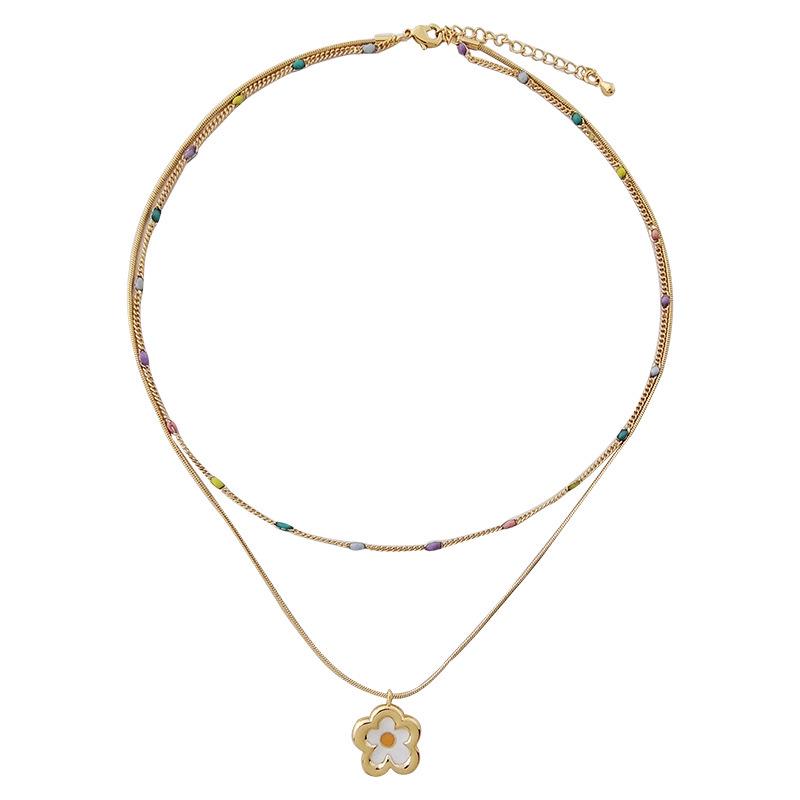 Korean Style Double Layer Flower Necklace for Women - Summer Fashion Clavicle Chain
