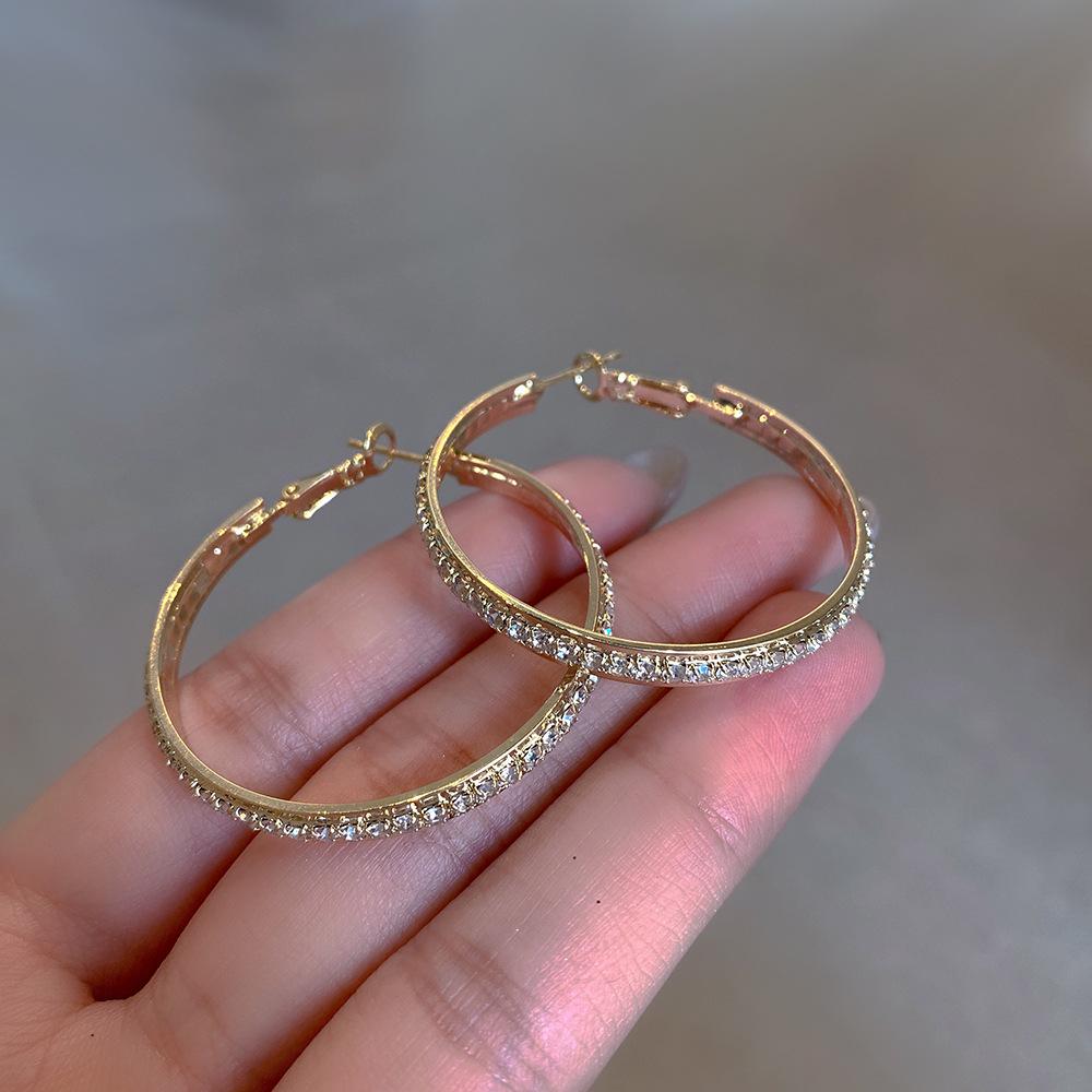 High-End Light Luxury Full Diamond Hoops with S925 Silver Needle Ear Cuffs
