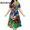 2026 New Women Dresses Fashion Plus Size Summer Flower 3D Print Short Sleeve Dress Casual Tie Dye Loose A-Line Dress Streetwear