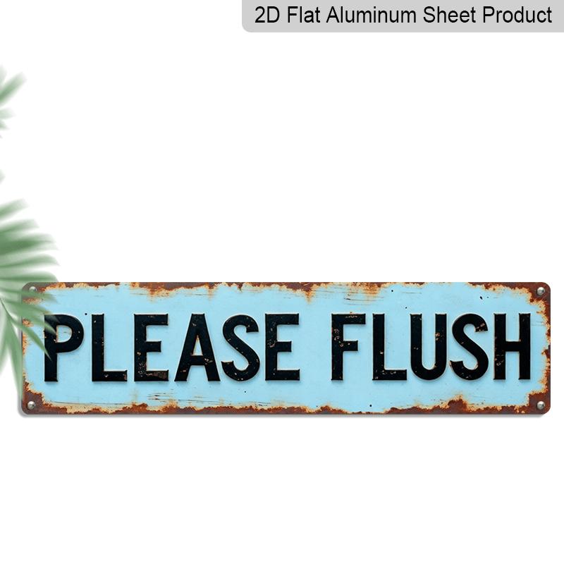 

2D Flat, 1pc Rustic Please Flush Aluminium Decorative Sign - Vintage Bathroom Decor with Distressed Blue Background & Black Text, 15.7×3.94inch 40cm x 10cm