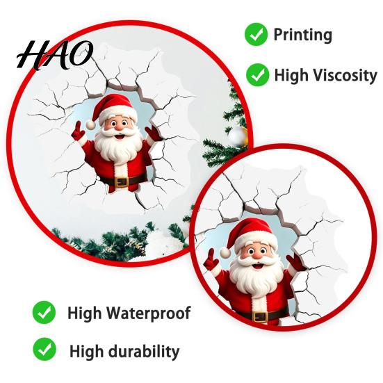 Easy to Apply Holiday Window Stickers 3D Santa Claus Wall Sticker, Realistic Breaking Decal for Christmas Decoration, Decor Living Room Waterproof PVC