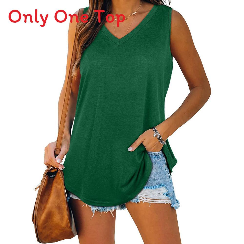 Cotton Sleeveless V Neck Tshirt For Women With Spliced Design Casual Spring