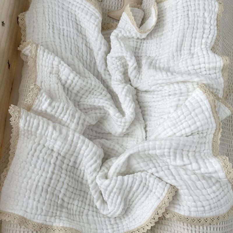 Safe & Comfortable Newborn Blanket Cotton Gauze Blanket with Delicate Lace Trim Newborn Swaddles Blanket for Infants
