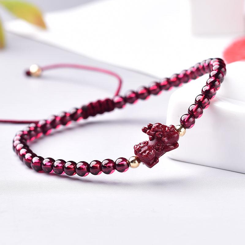7A Natural Garnet Cinnabar Pi Xiu Women's Bracelet with Raw Ore Purple Gold Sand Elements