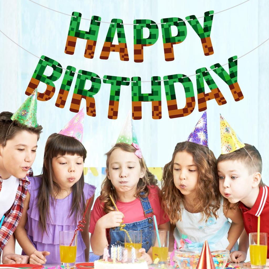 Happy Birthday Banner, Miner Theme Birthday Decorations Creative Happy Birthday Banner for Home Wall Door Window Parties Decor Photo Prop