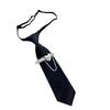 Pre Tied Tie With Metal Heart Rhinestone Design Classic Black Necktie For Business Casual Wear Easy Adjustable Alloy Buckle