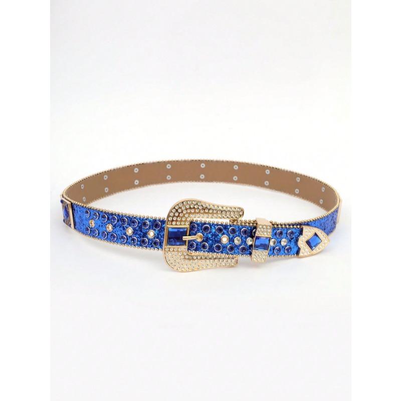Belt Ins Wind Rhombus Gem Personalized Design Totem Rhinestone Belt, Versatile Fashion Trend Belt