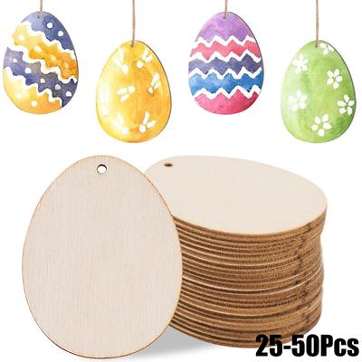 30-80mm Wooden Easter Eggs Kids DIY Painting Crafts Blank Bunny Eggs Wood Chips Happy Easter Party Home Decoration Ornament Gift