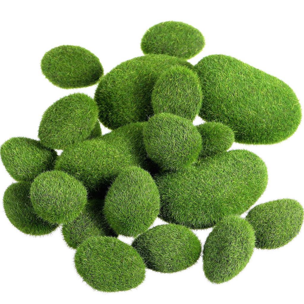 10PCS Artificial Moss Rocks 7 x 9cm Realistic Faux Stone Shooting Prop Decor Garden Glass Container Crafts