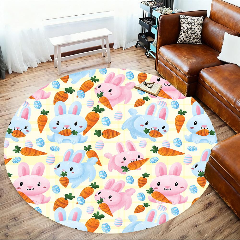 1pc Easter Bunny Round Chair Mat Area Rug - Non-Slip, Floor Mat for Office, Bedroom, and Indoor Decor -1002177