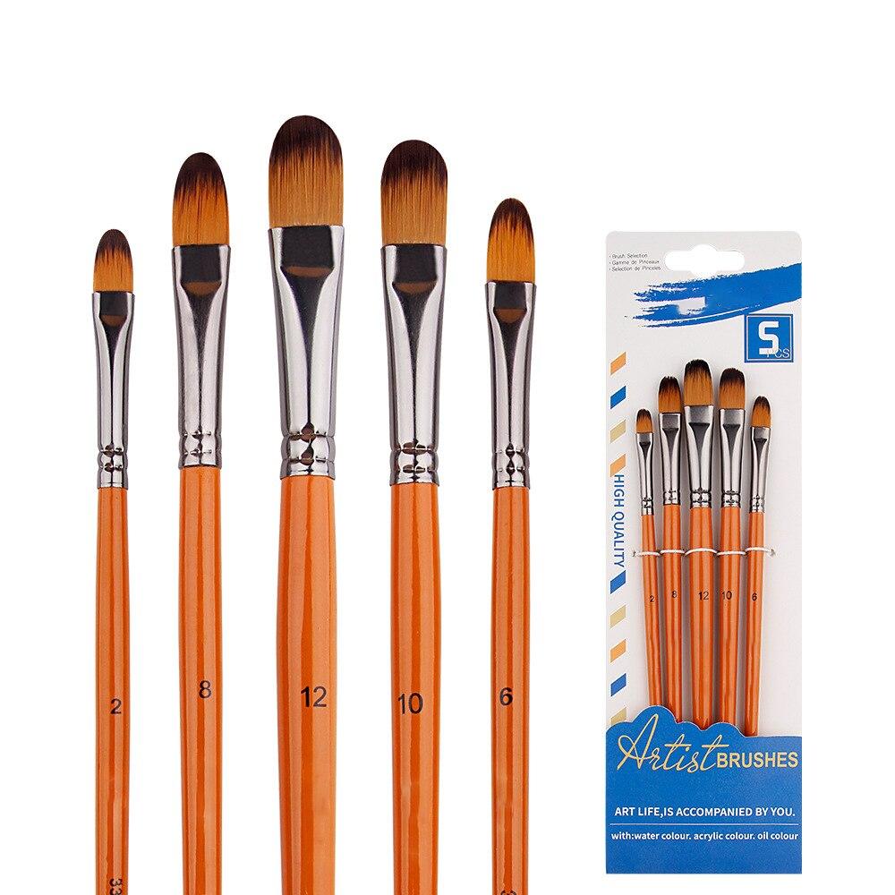 

5 шт. кисть для акварели с круглой головкой, двухцветная нейлоновая кисть для волос, набор специально для студентов-художников, рисующих пигментов, кисть для масляной краски